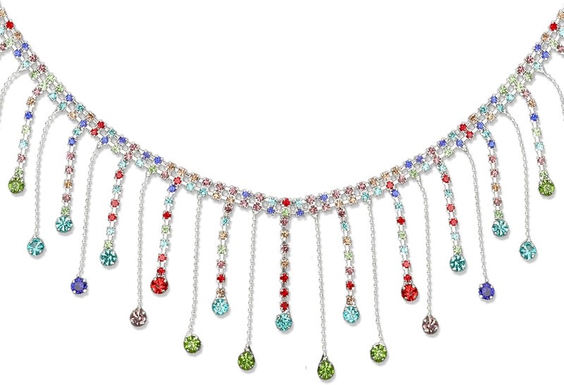 Liwidon Rhinestone Fringe Trim, Colorful Rhinestone Trim Ribbon Tassel Belt Chain Diamond Crystal Beaded Fringe for Sewing Clothing Craft Wedding Accessories Jewelry Personalized DIY Decoration - Image 1